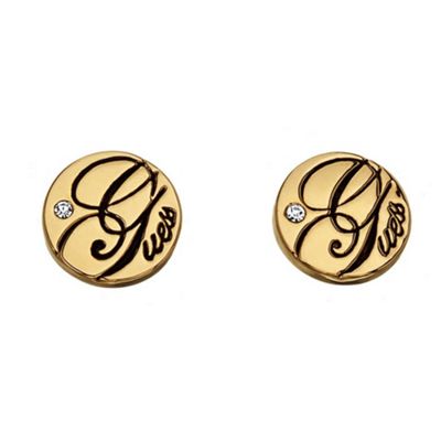 Gold plated disc stud logo earrings ube81308